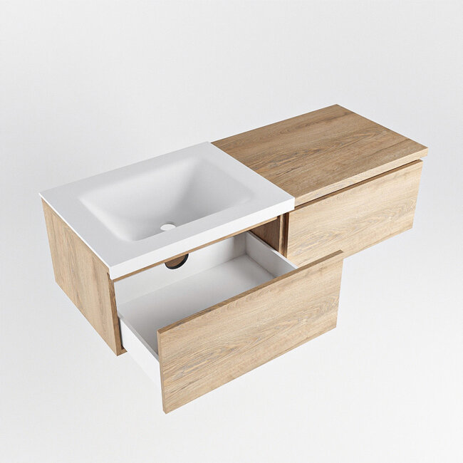 MONDIAZ   badmeubel 120cm houtlook met wastafel wastafel. 2 lades. Wastafel links 1 kraangat