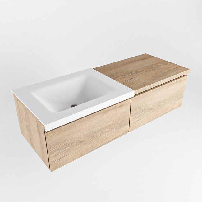 MONDIAZ   badmeubel 120cm houtlook met wastafel wastafel. 2 lades. Wastafel links 1 kraangat