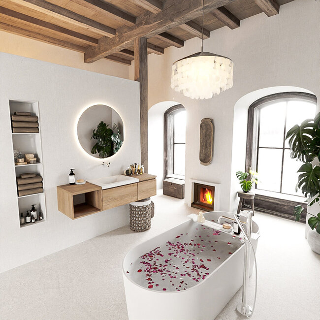 MONDIAZ   badkamermeubel 140cm met wastafel wit en open module. 2 lades.