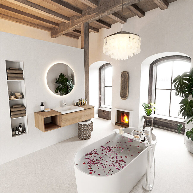 MONDIAZ   badkamermeubel met wastafel kraangat 140cm. 2 lades en open module