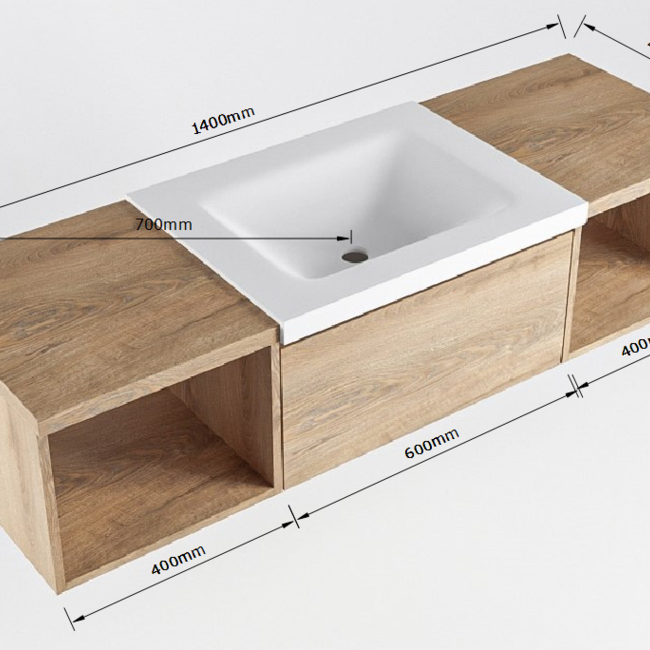 MONDIAZ   badkamermeubel met wastafel kraangat 140cm. 2 lades en open module