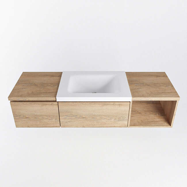 MONDIAZ   badkamermeubel 140cm met wastafel eiken kleur met 2 lades. 1 kraangat