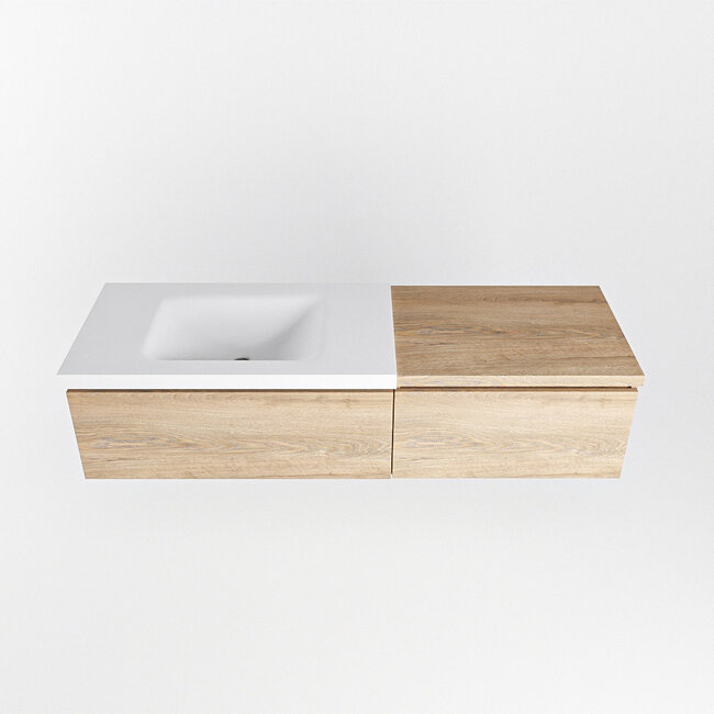 MONDIAZ   eiken kleur badkamermeubel 2 lades 140cm met witte wastafel