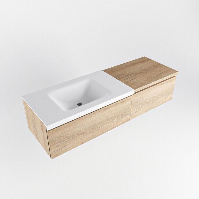 MONDIAZ   140cm badkamermeubel eiken houtlook met wastafel 2 lades en kraangat