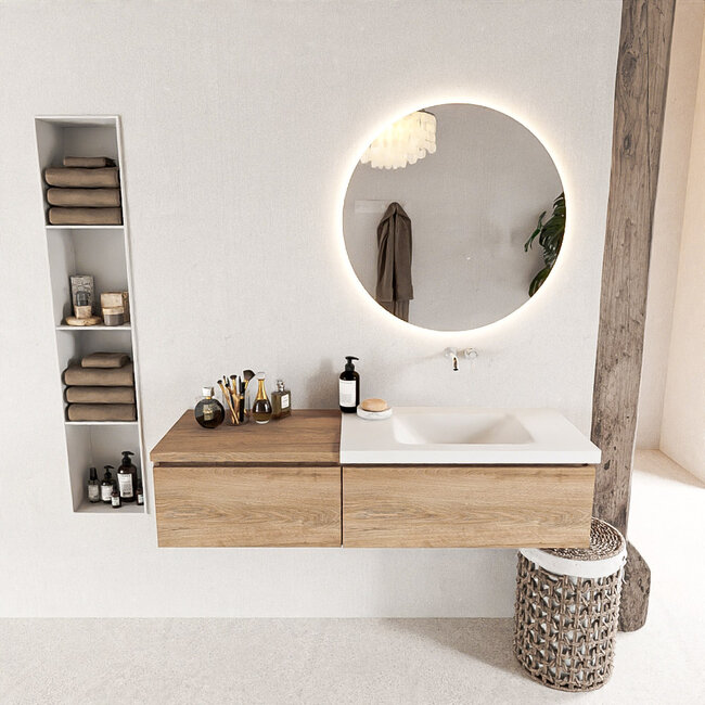 MONDIAZ   140cm badkamermeubel eiken houtlook met wastafel 2 lades