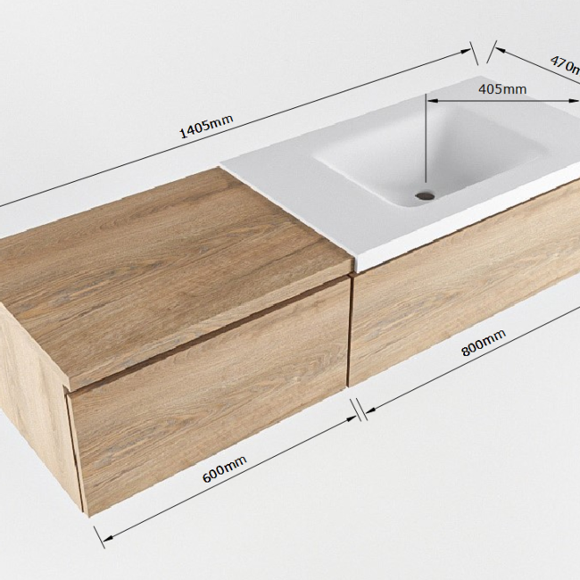 MONDIAZ   140cm badkamermeubel eiken houtlook met wastafel 2 lades