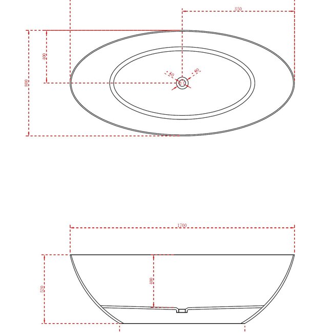 MONDIAZ FLOAT Vrijstaand Bad 170x80cm Grijs