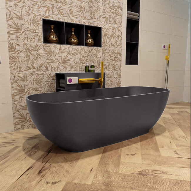 MONDIAZ  ROCK Vrijstaand Bad 170x70cm Antraciet – Compact Luxe Bad