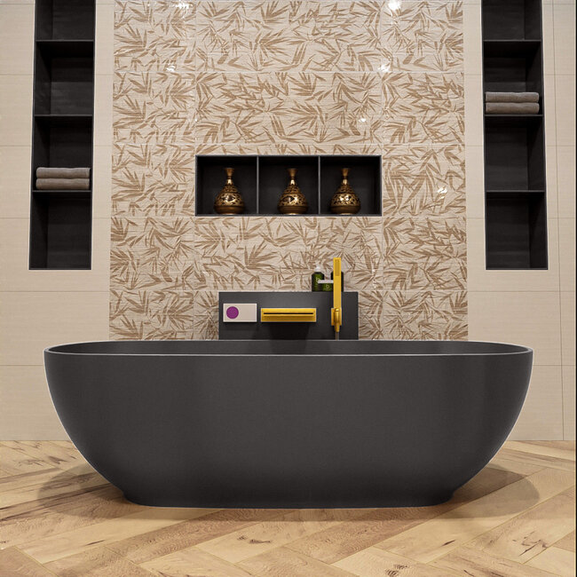 MONDIAZ  ROCK Vrijstaand Bad 170x70cm Antraciet – Compact Luxe Bad