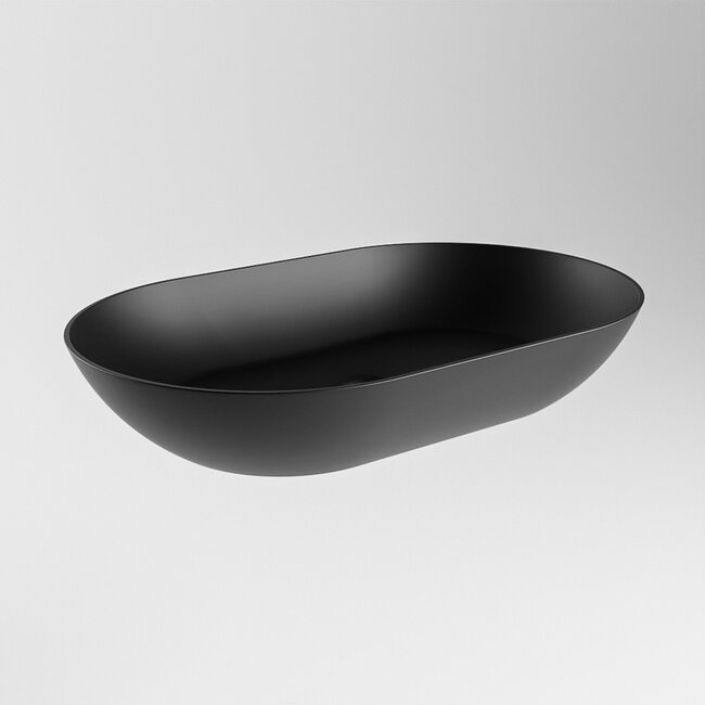 MONDIAZ Zwarte Ovale Waskom 55 cm van Solid Surface – Duurzaam, Krasbestendig en Stijlvol voor Moderne Badkamers