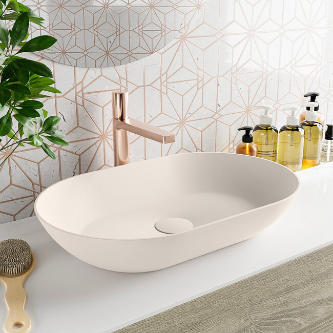 MONDIAZ ONNI Waskom 55 cm – Ovale Solid Surface Waskom in Crème