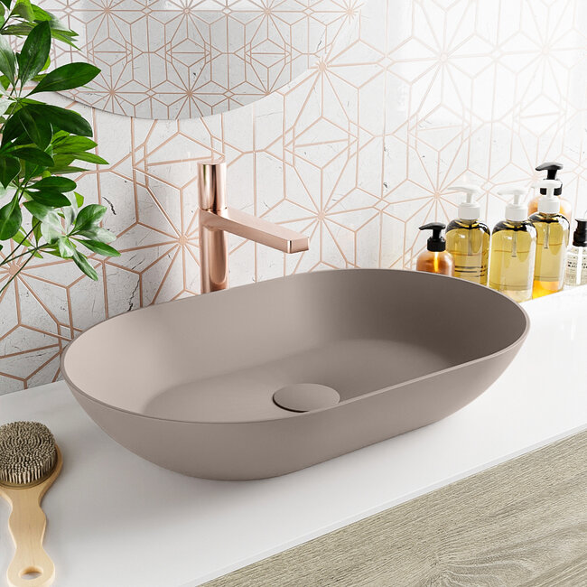 MONDIAZ ONNI Waskom 55 cm Solid Surface – Kleur Smoke | Stijlvol, Duurzaam & Modern