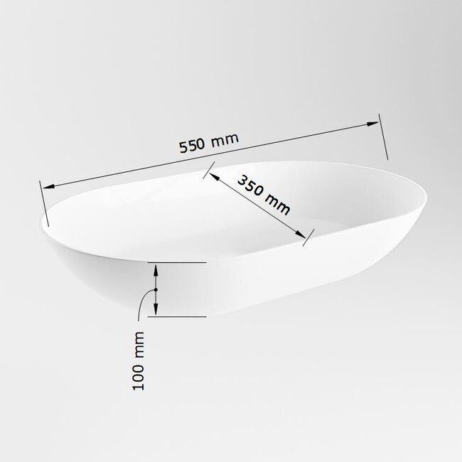MONDIAZ ONNI Waskom 55 cm Solid Surface – Antraciet | Moderne Ovale Opbouwwaskom