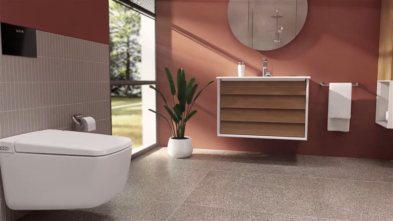 douche wc VitrA met houten badmeubel