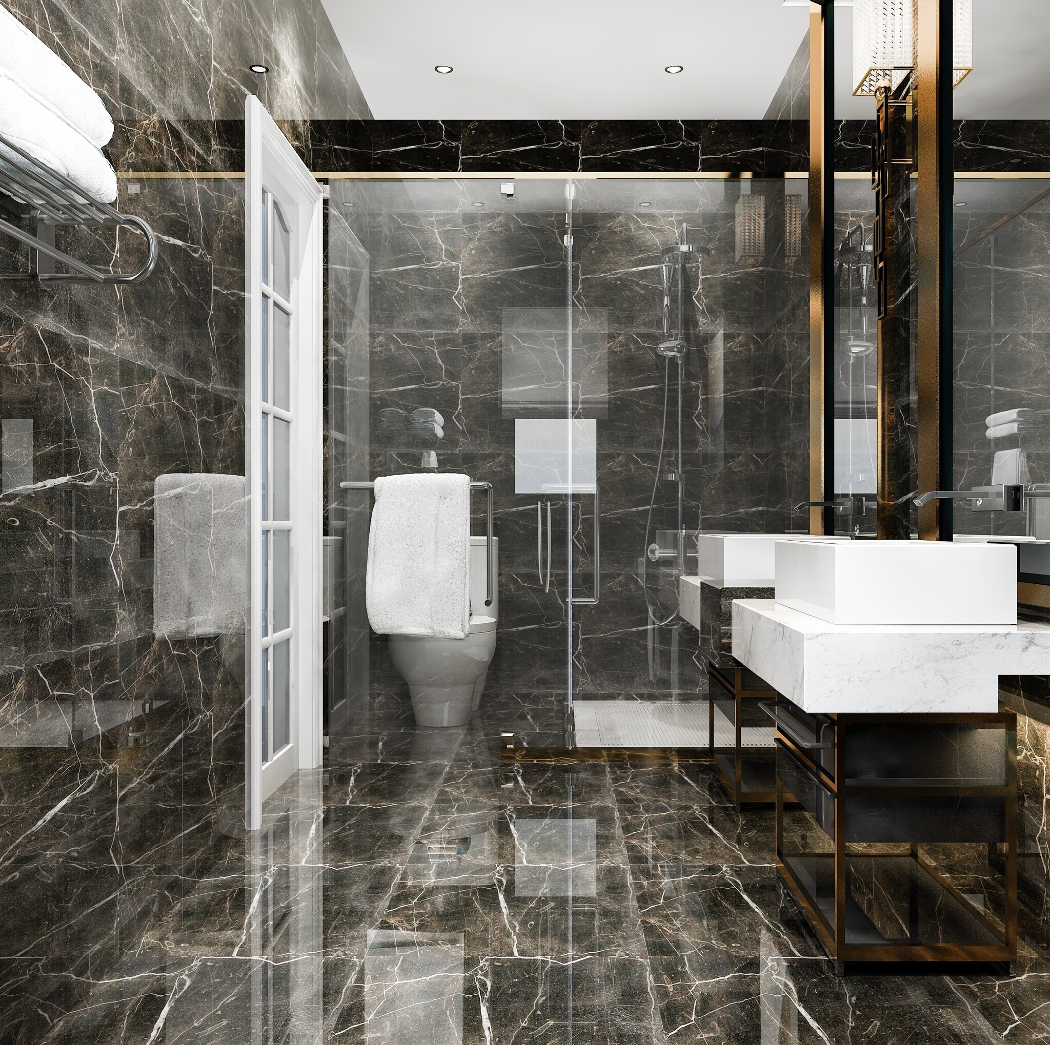chique badkamer met natuursteen materiaal