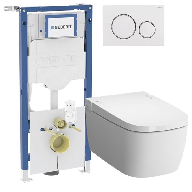 Vitra V-Care Comfrot 1.1 douche wc met Geberit UP32 Sigma 20 glans chroom- wit druklplaat