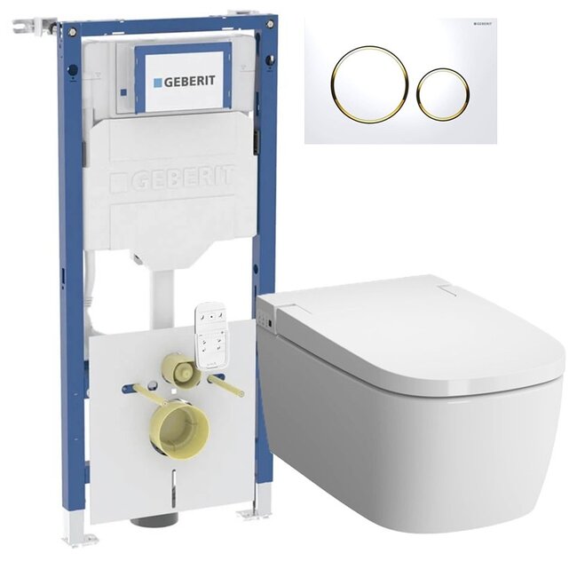 Vitra V-Care Comfrot 1.1 douche wc met Geberit UP320 & drukplaat Sigma 20 -goud