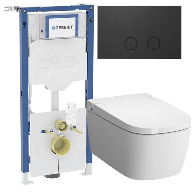 Vitra V-Care Comfrot 1.1 douche wc met Geberit UP320  inbouwreservoir en mat-zwart drukplaat