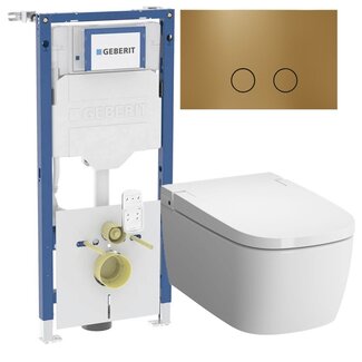 Vitra V Care douche wc Geberit Up320 toiletset goud