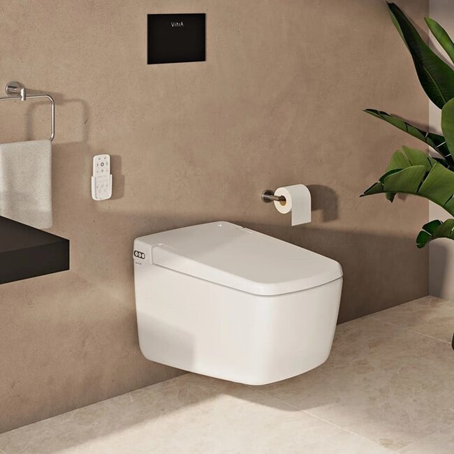 Vitra V-Care Japanse WC Prime met Geberit UP320 & drukplaat Sigma 70 zandgrijs