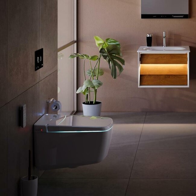 Vitra V-Care Prime Japanse WC met Geberit UP320  inbouwreservoir en mat-zwart drukplaat