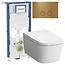 Vitra V care Essential bidet wc met Geberit UP320  inbouwreservoir en messing goud drukplaat