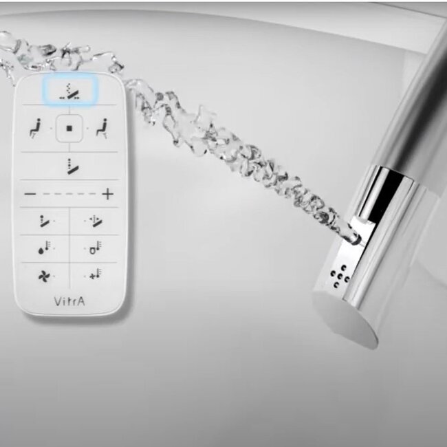 Vitra V care Essential Japanse wc met bidet & Geberit UP320  inbouwreservoir en rose koper drukplaat