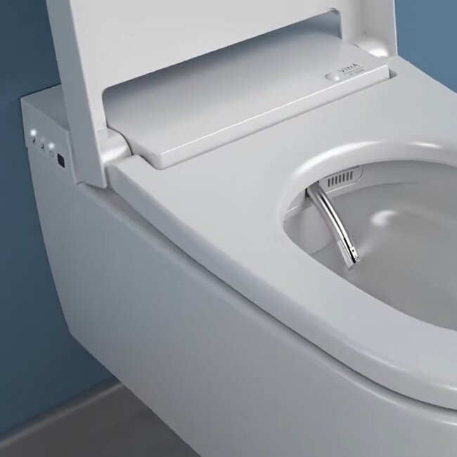 Vitra V-Care Essential douche wc + Geberit UP320 – Zwart design drukplaat- toiletset