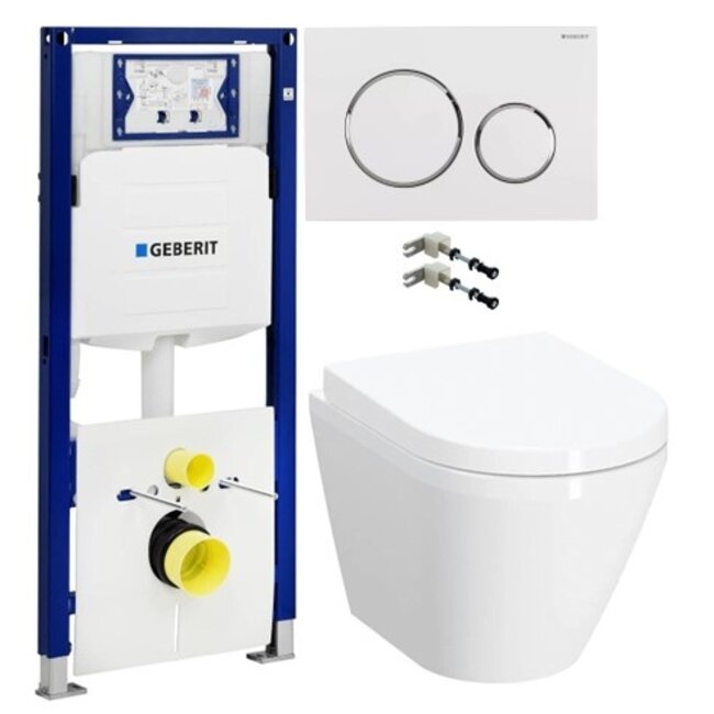 Geberit  UP320 toiletset + Sigma20 drukpaneel wit met VitrA compact rimless wandcloset