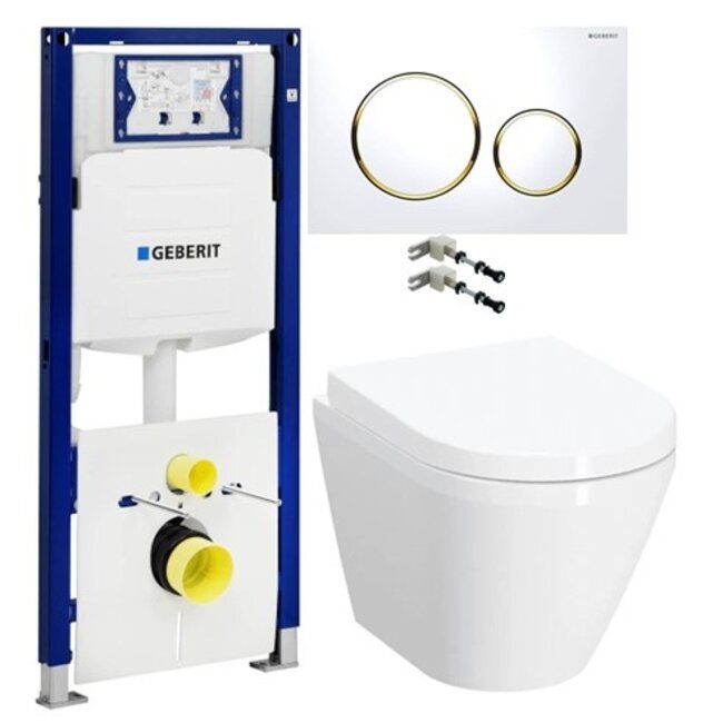 Geberit  UP320 toiletset - Sigma20 drukpaneel goud met VitrA compact rimless wandcloset