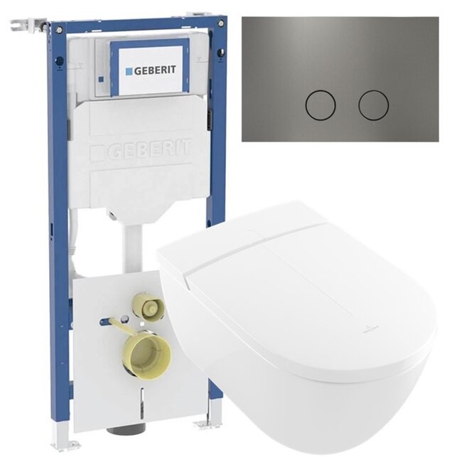 Villeroy & Boch ViClean-I 200 Douche-WC Set met Geberit UP320 en Como drukplaat-Gunmetal