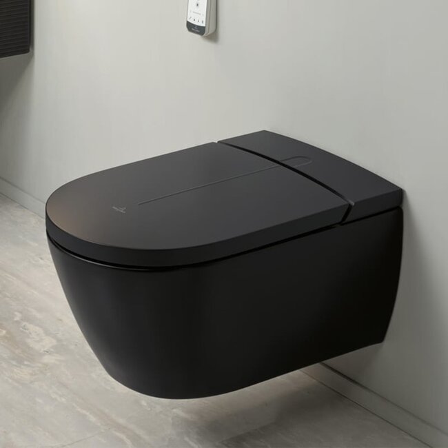 Villeroy & Boch ViClean-I 200 Douche-WC Mat Zwart met Geberit UP320 & Sigma70 Drukplaat Zwart