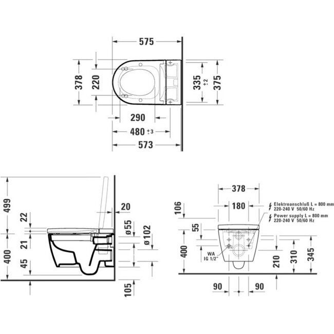 SensoWash Starck F Lite bidet pack compleet met wandcloset diepspoel rimless 37.8x57.5cm