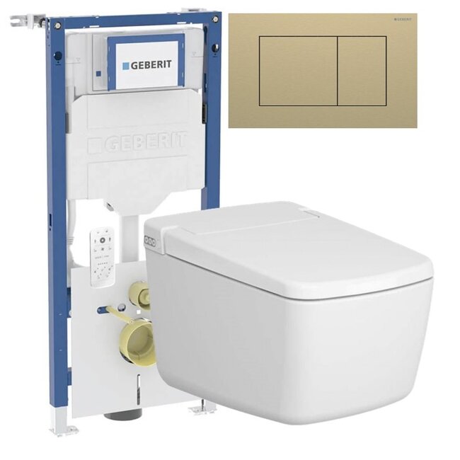Vitra V Care Prime met Geberit UP320 Sigma40 drukplaat goud. Compleet douche WC