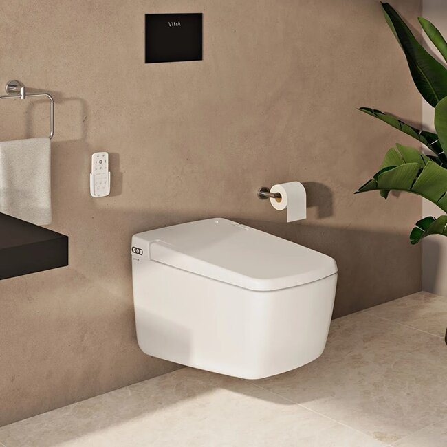 Vitra V Care Prime met Geberit UP320 Sigma40 drukplaat goud. Compleet douche WC