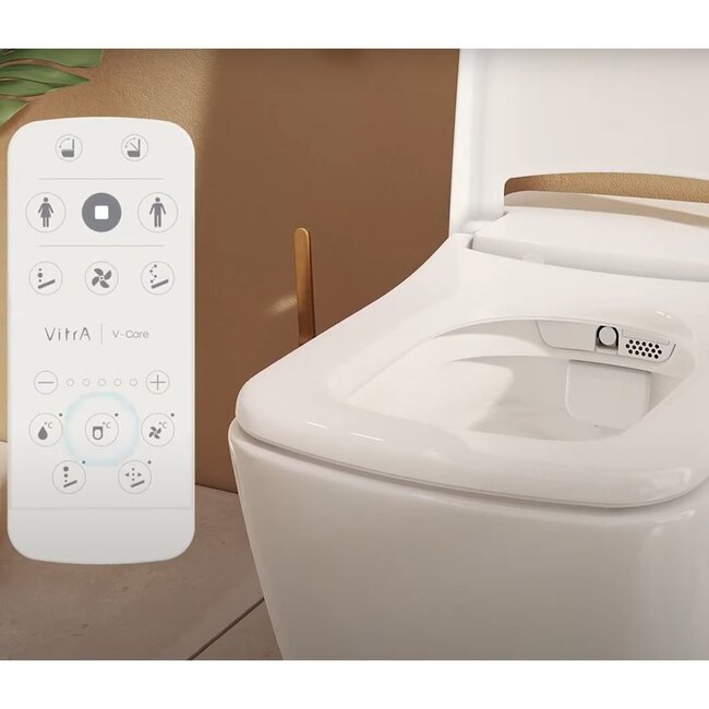 Vitra V Care Prime met Geberit UP320 Sigma40 drukplaat goud. Compleet douche WC