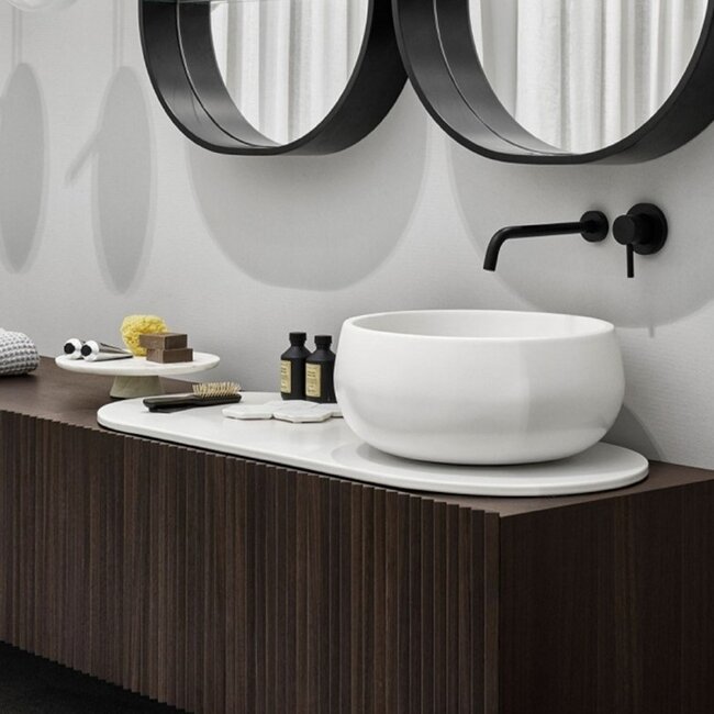 Tino Opzetwastafel Rond – Ø 43 x 19 cm – Mat Wit Keramiek