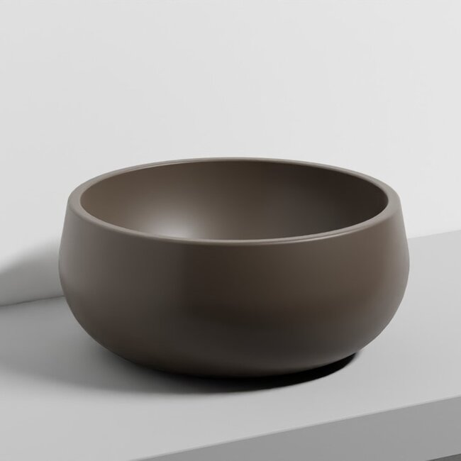 Tino Opzetwastafel Rond – Ø 43 x 19 cm – Mat cacao bruin Keramiek