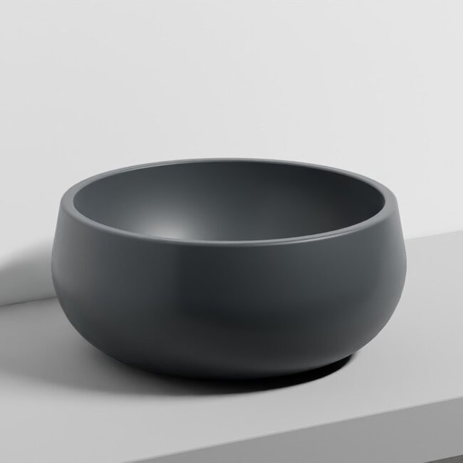 Tino Opzetwastafel Rond – Ø 43 x 19 cm – Mat basalt antraciet -Keramiek