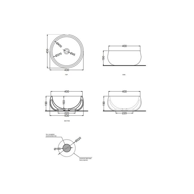 Tino Opzetwastafel Rond – Ø 43 x 19 cm – Mat -Keramiek -Cement grijs