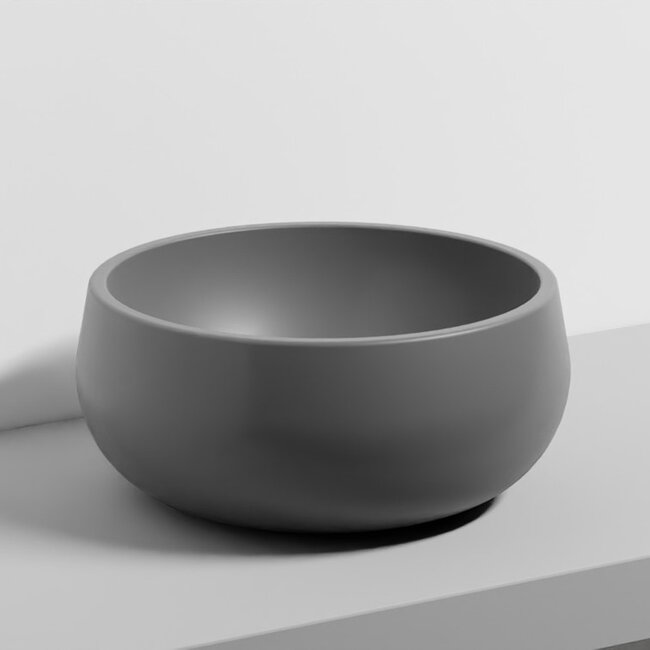 Tino Opzetwastafel Rond – Ø 43 x 19 cm – Mat -Keramiek -Cement grijs