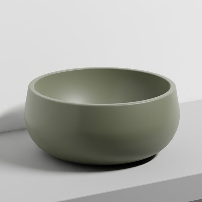 Tino Opzetwastafel Rond – Ø 43 x 19 cm – Mat -Keramiek - Army Groen