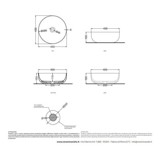 waskom keramiek Ø 40 x 15 cm -  mat zwart