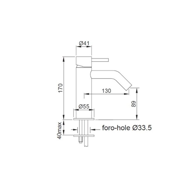 wastafelkraan koper -1 gats - Opbouw - 17 cm hoog - Geborsteld