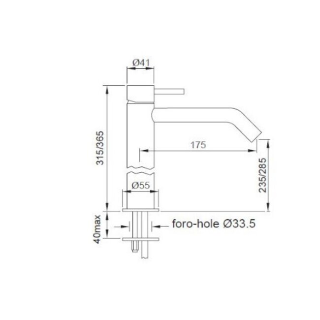 RVS 316 wastafelkraan -1 gats - Opbouw - 31.5cm hoog