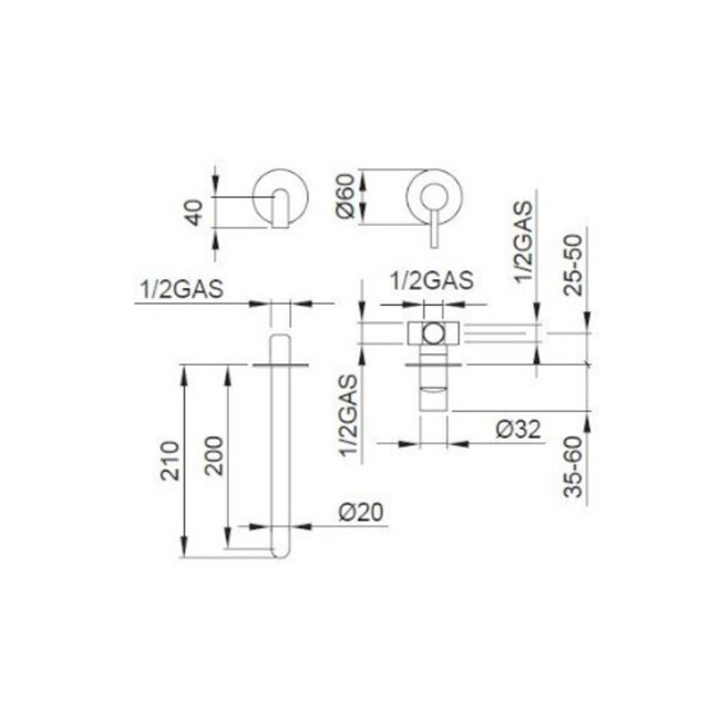 RVS 316 materiaal wastafelkraan -inbouw - 21 cm kraan uitloop -Messing goud