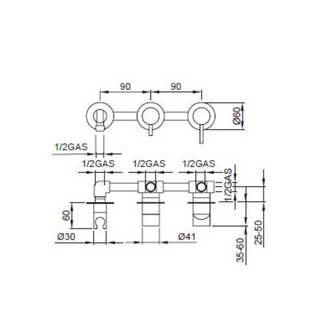 Gaboli Fratelli Inbouw Douchekraan RVS 316 – Gunmetal Set