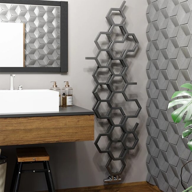 Hex Design Radiator 1700 x 573 mm - Verticaal - Gunmetal antraciet