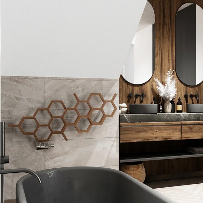 Terma  Hex Designradiator Horizontaal 502 x 1126 mm – Rosé Koper – Enkel Paneel – Moderne Wandradiator