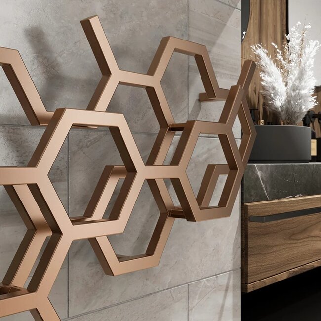 Hex Designradiator Horizontaal 502 x 1126 mm – Rosé Koper – Enkel Paneel – Moderne Wandradiator
